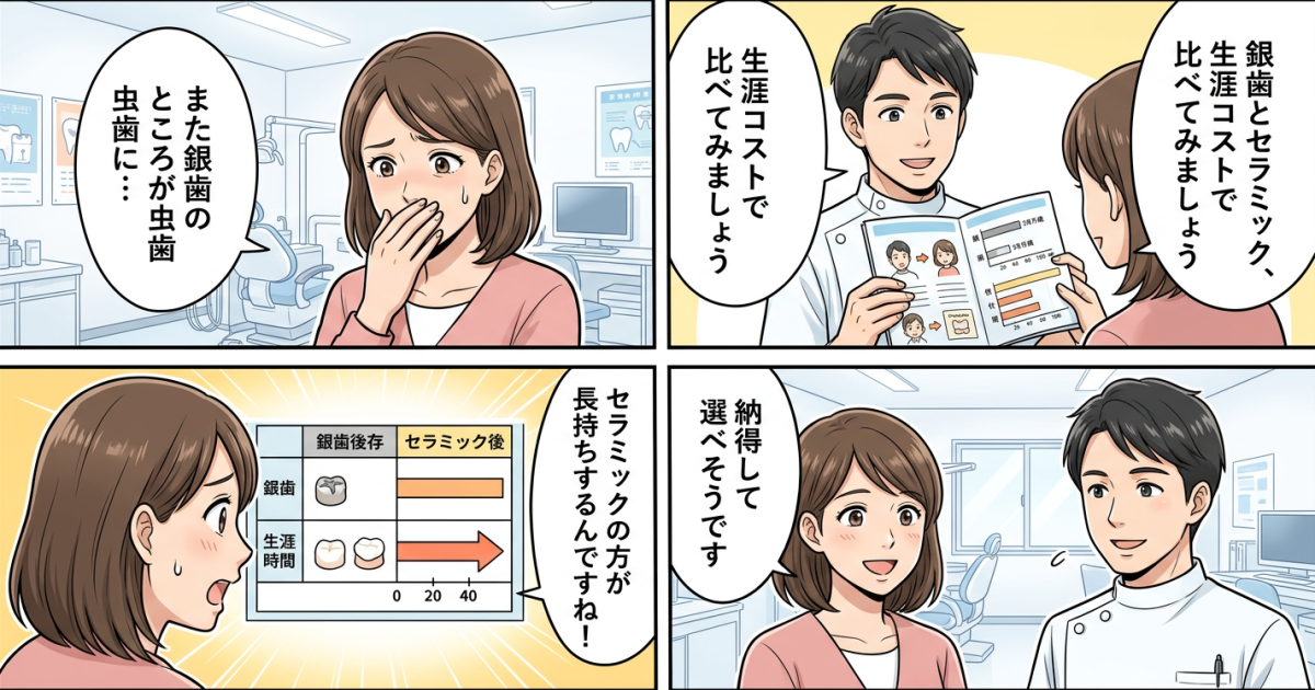 生涯コストで比較！銀歯とセラミックの違いと虫歯再発リスク