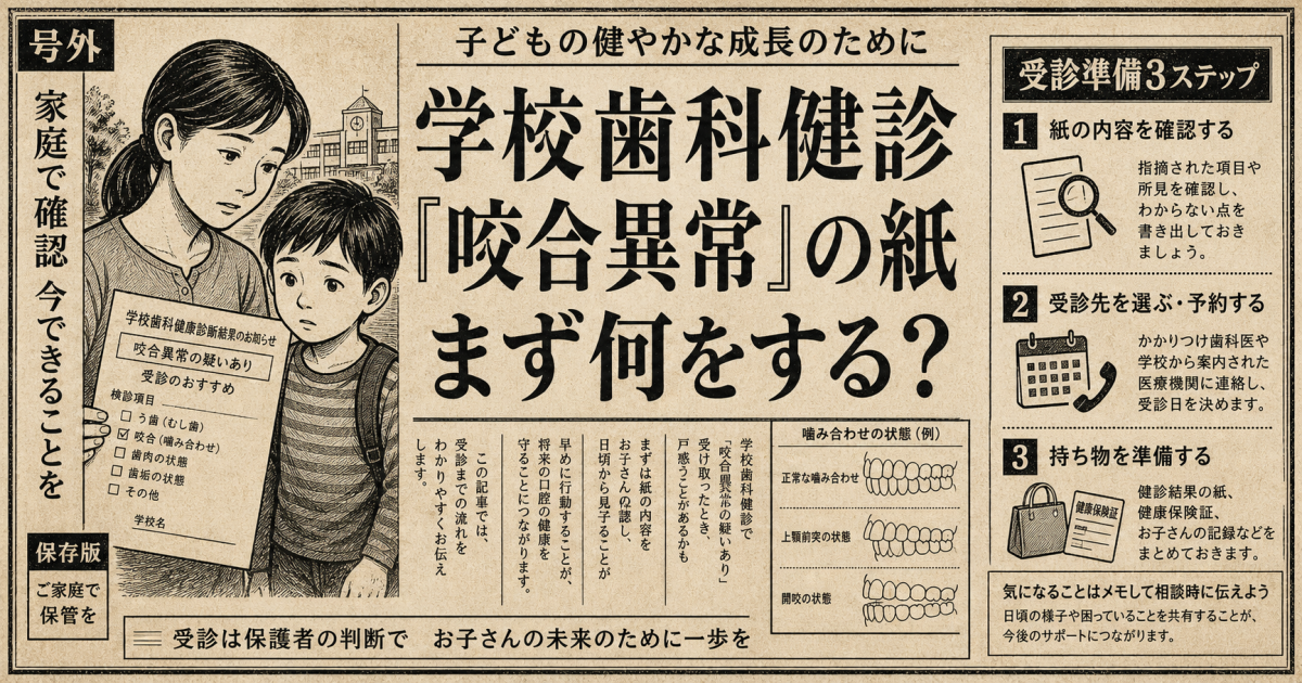 学校の歯科健診で咬合異常の紙を持ち帰ったら？親が取るべき受診準備
