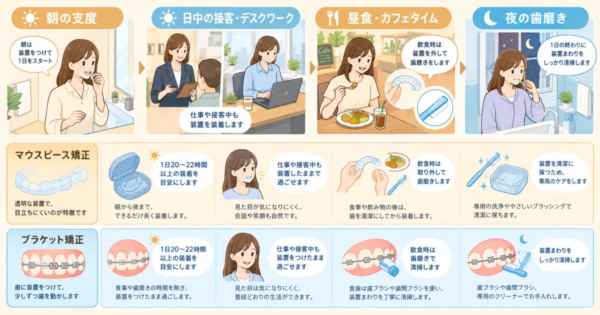 見え方・話しやすさ・飲食・歯磨きを一日の生活に当てはめる